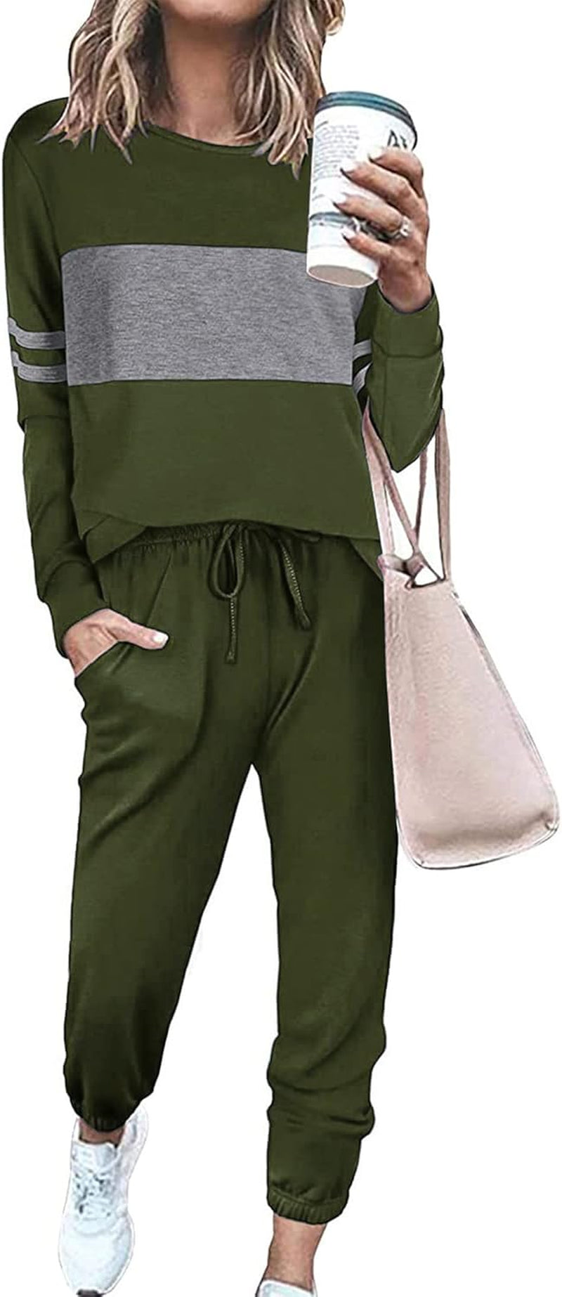 Women Color Block 2 Piece Sets Tracksuit