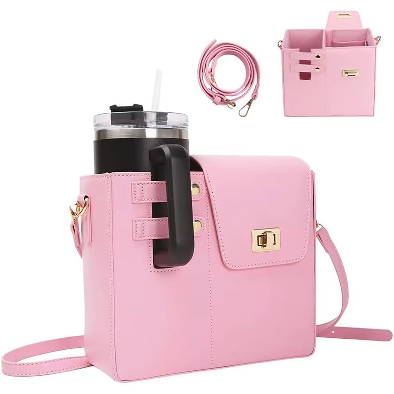 Outdoor Portable Women Crossbody Water Cup Storage Bag with Purse, Multifunctional Crossbody Shoulder Bag Water Bottle Holder