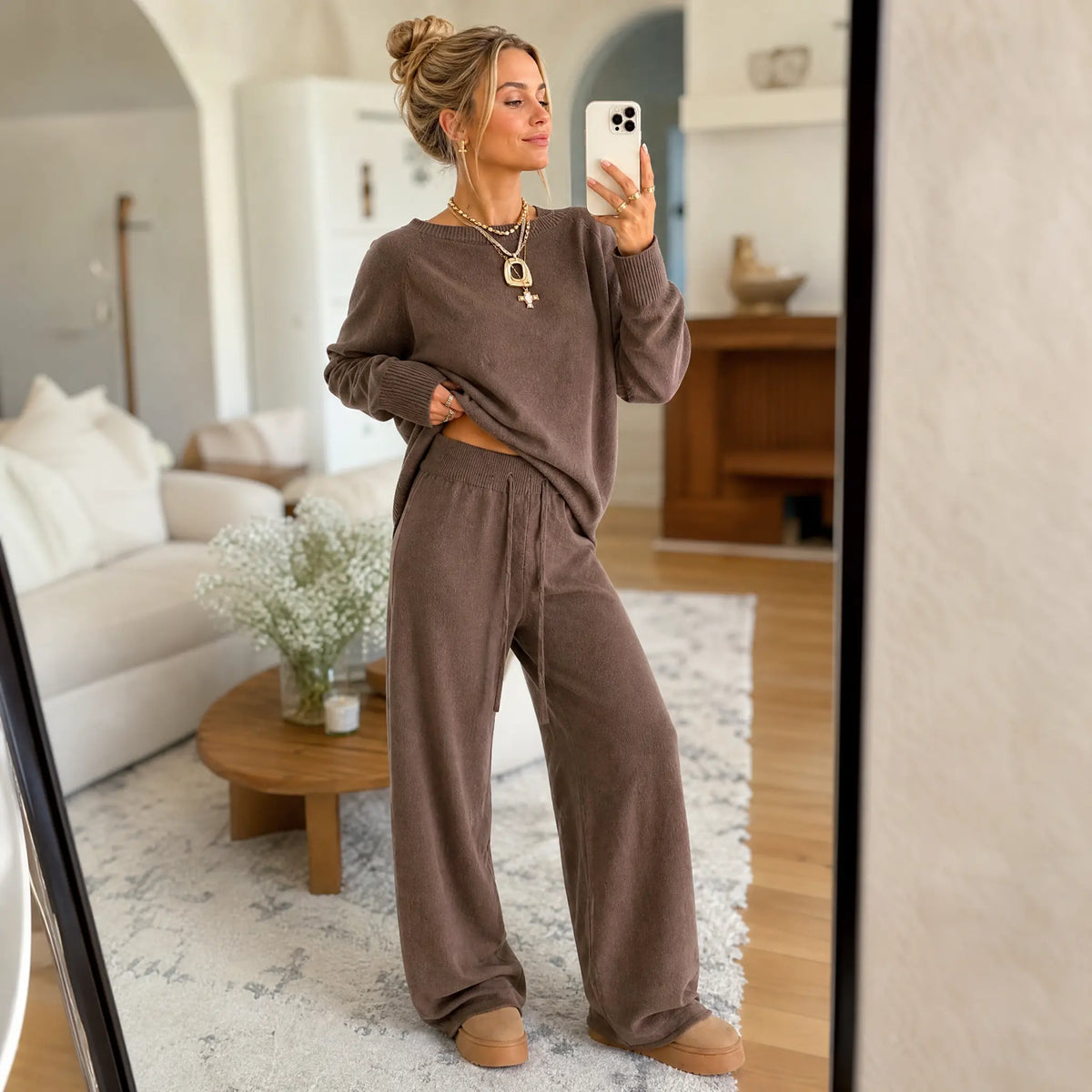 Yimoon Women'S off Shoulder Sweater Knit 2 Piece Long Sleeve Oversized Top High Waist Wide Leg Pants Lounge Outfit Matching Set Womenswear