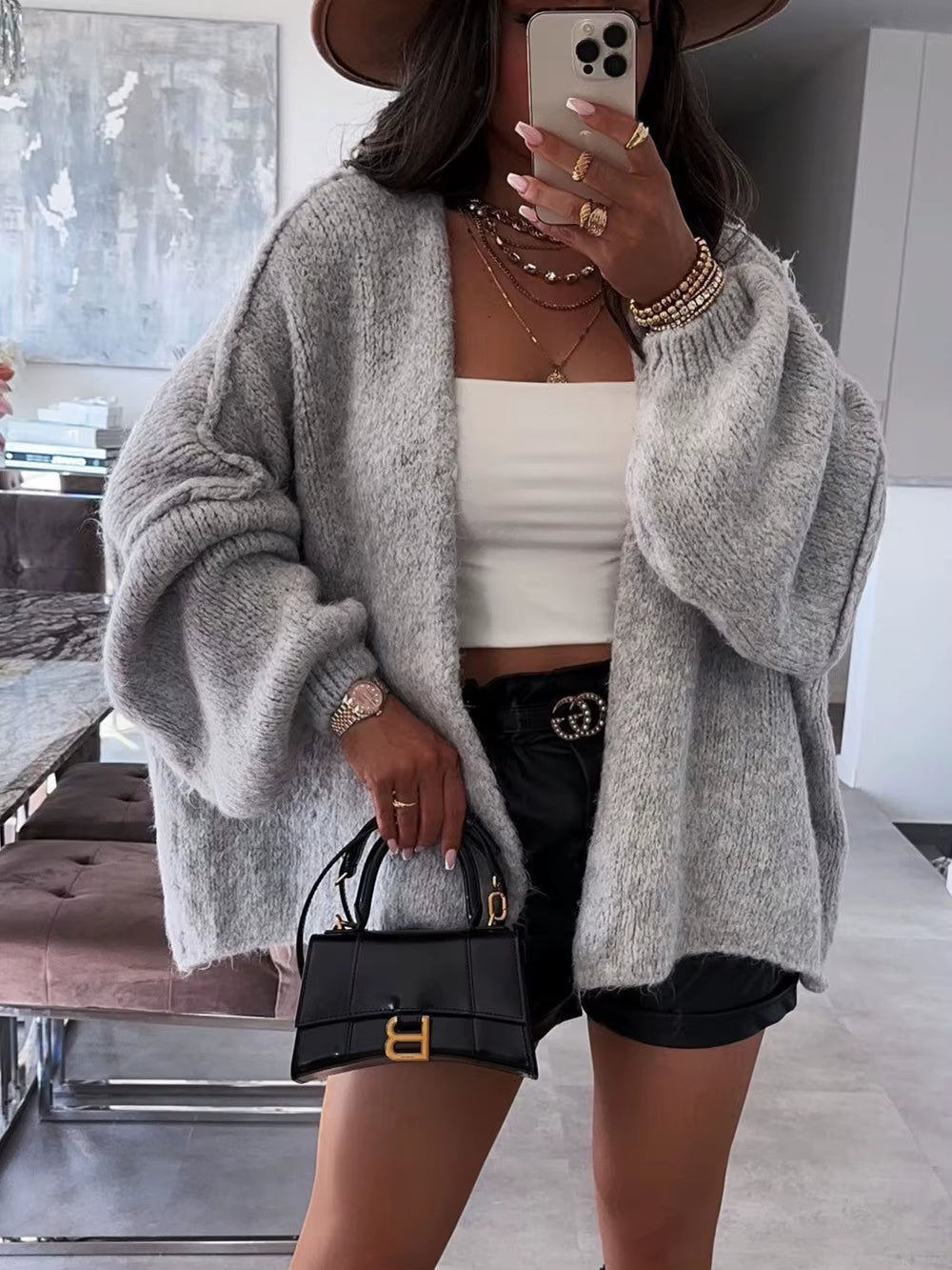 Autumn Winter New Casual Knitted Sweater Cardigan Jacket Loose Long Sleeve Solid Color Mid-Length Sweater Women Cardigan Jacket