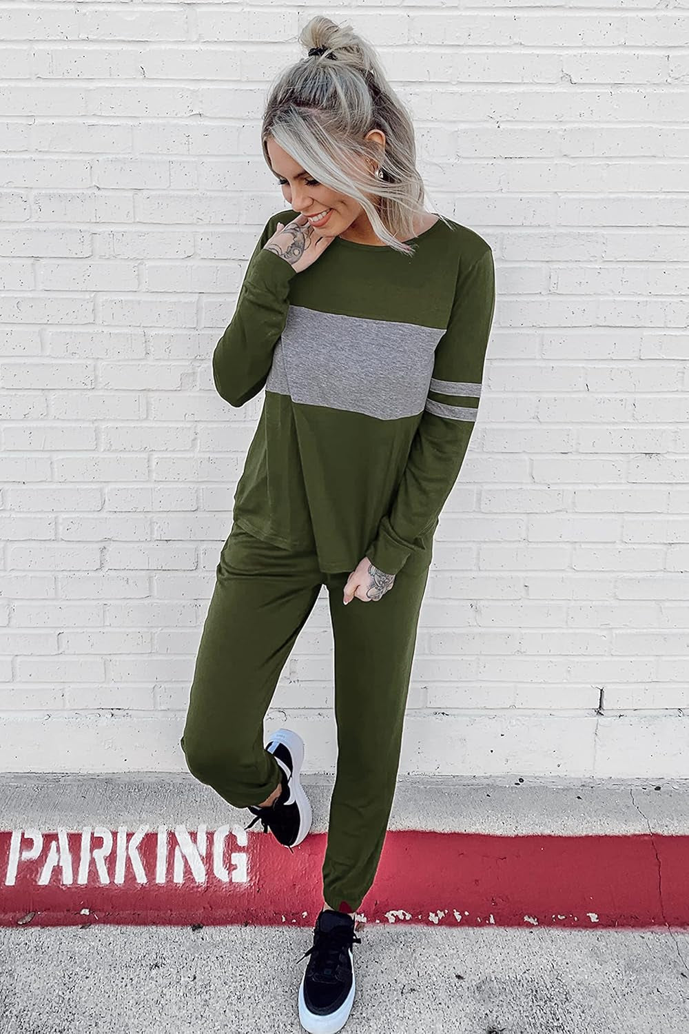 Women Color Block 2 Piece Sets Tracksuit