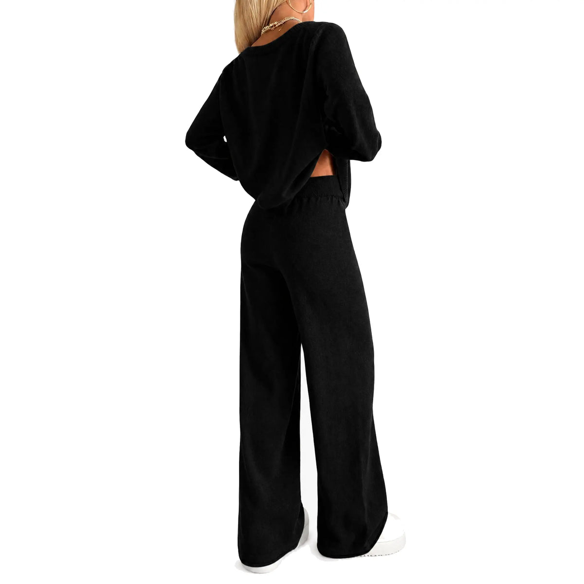 Yimoon Women'S off Shoulder Sweater Knit 2 Piece Long Sleeve Oversized Top High Waist Wide Leg Pants Lounge Outfit Matching Set Womenswear