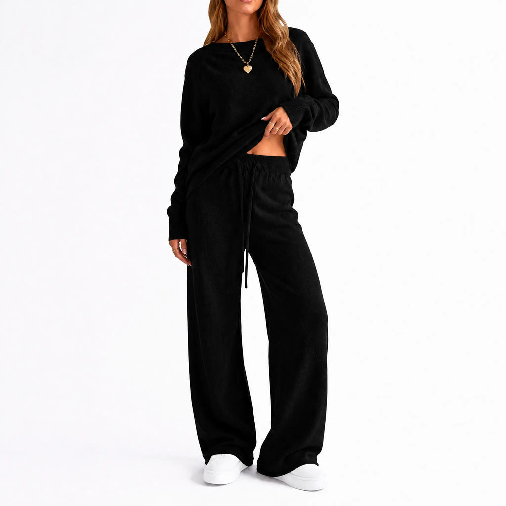 Yimoon Women'S off Shoulder Sweater Knit 2 Piece Long Sleeve Oversized Top High Waist Wide Leg Pants Lounge Outfit Matching Set Womenswear