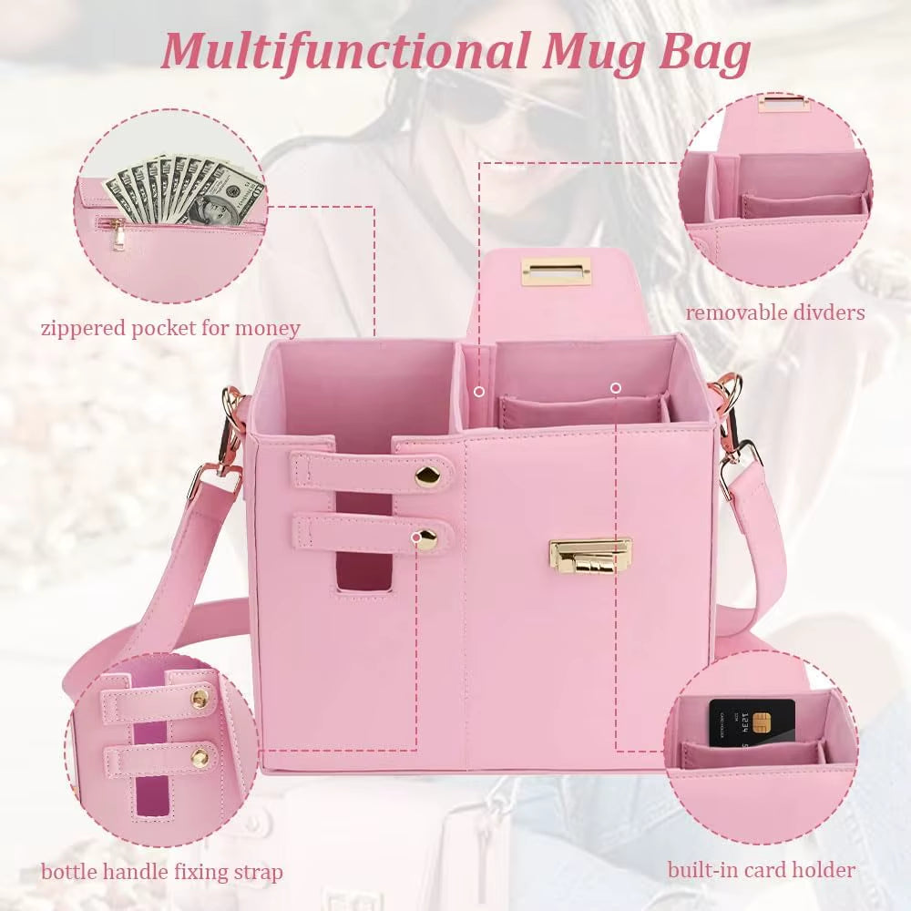 Outdoor Portable Women Crossbody Water Cup Storage Bag with Purse, Multifunctional Crossbody Shoulder Bag Water Bottle Holder