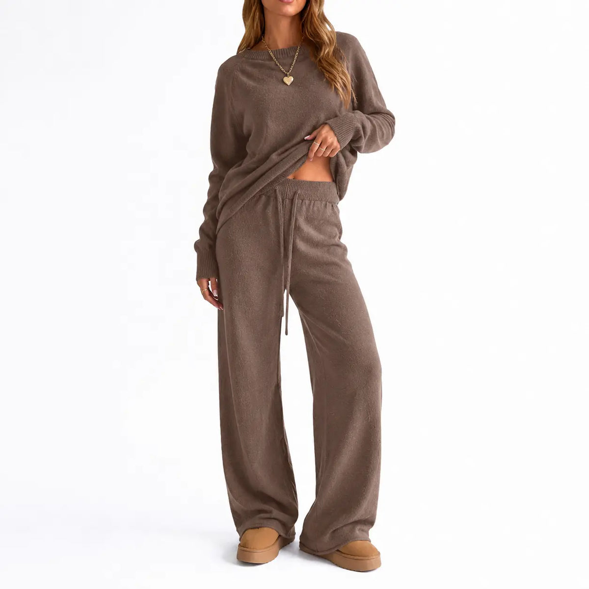 Yimoon Women'S off Shoulder Sweater Knit 2 Piece Long Sleeve Oversized Top High Waist Wide Leg Pants Lounge Outfit Matching Set Womenswear