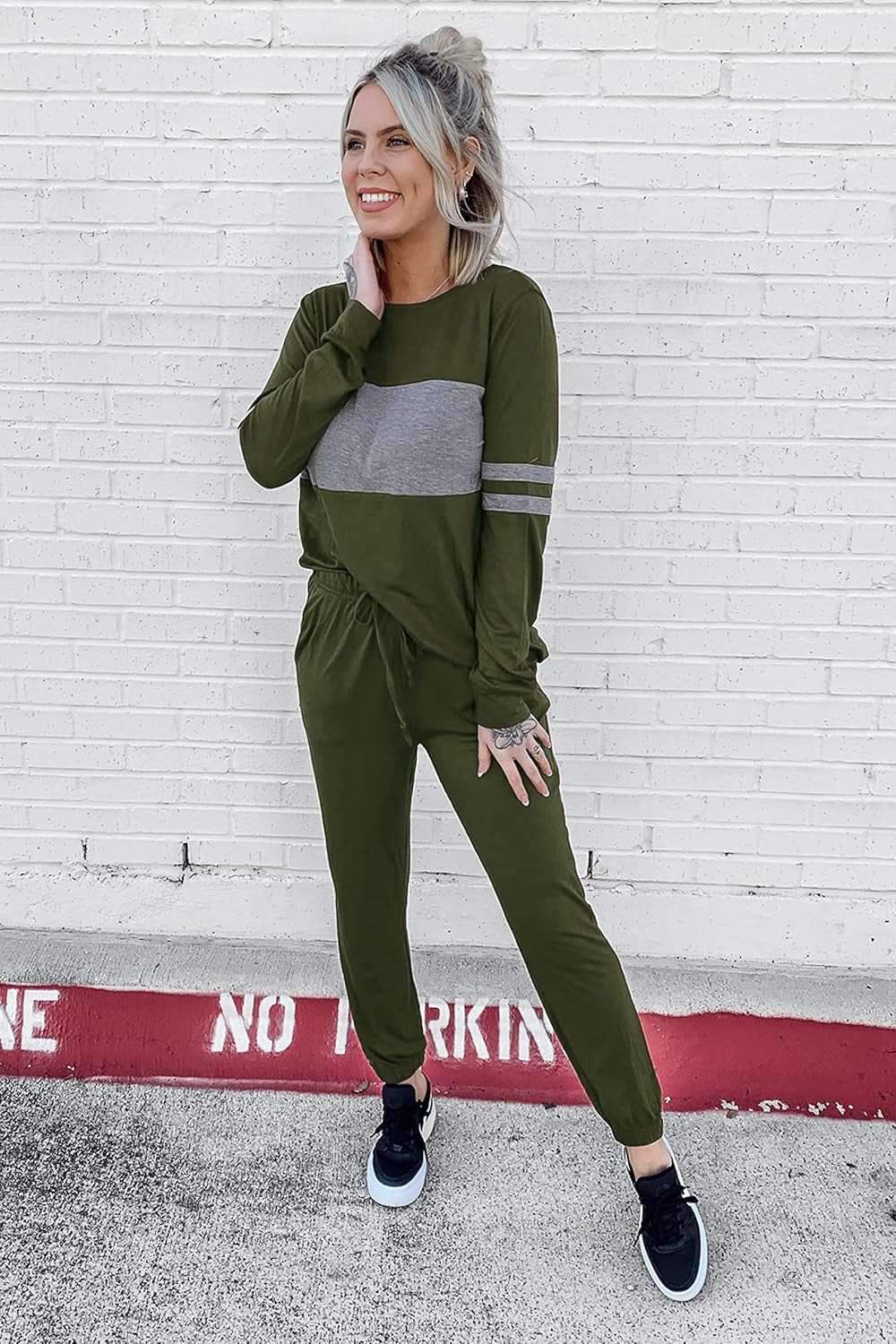 Women Color Block 2 Piece Sets Tracksuit